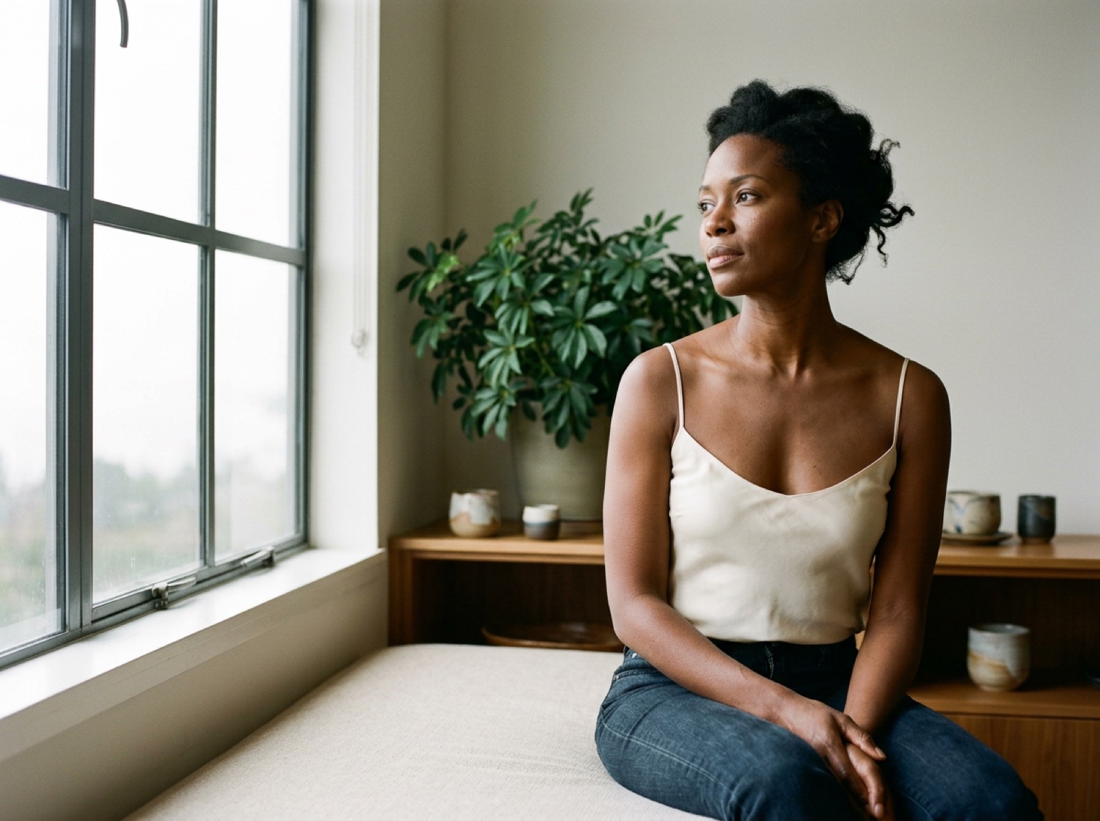 An Amari client, seated by a window after practice